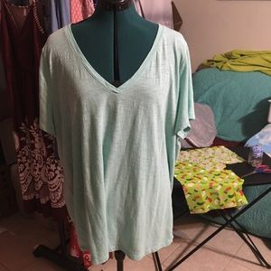 Light Green Lightweight V Neck Short Sleeve Tee